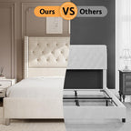 PaPaJet King Velvet Bed Frame with 49.2" Tall Wingback Headboard, Cream