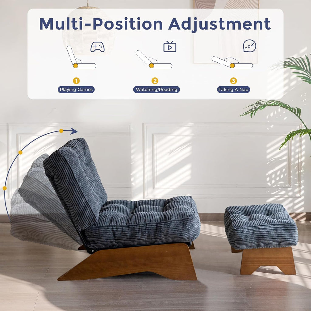 MAXYOYO Accent Chair with Ottoman, Lounge Chair with Adjustable Backrest | Tufted Living Room Chair Upholstered Lounge Chair with Footrest Set, Modern Chair for Reading Room, Dark Grey