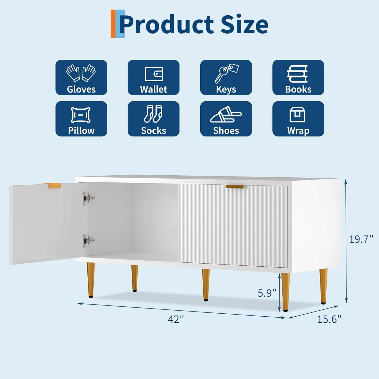 Garvee Shoe Storage Bench for Entryway, Modern Fluted Shoe Cabinet with Storage, Compact Wooden Mudroom Bench for Hallway, Foyer, Entrance, Front Door, White