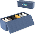 Giantex 43 Inches Folding Storage Ottoman Bench, Upholstered Storage Chest with Side Pocket, Divider, End of Bed Bench, Collapsible Ottoman Foot Rest for Living Room, Bedroom & Entryway (Navy)