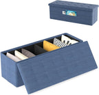 Giantex 43 Inches Folding Storage Ottoman Bench, Upholstered Storage Chest with Side Pocket, Divider, End of Bed Bench, Collapsible Ottoman Foot Rest for Living Room, Bedroom & Entryway (Navy)