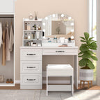 Vabches Vanity Desk with Mirror and Lights,Makeup Vanity Set for Bedroom | White Dressing Table 3 Lighting Colors, 4 Drawers