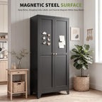71" Metal Kitchen Pantry Cabinet with 4 Adjustable Shelves & Doors | Freestanding Metal Storage Cabinet with Adjustable Leveling Feet for Kitchen, Pantry & Dining Room, Black