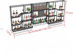 79" Large Metal Wine Rack Wall Mounted, 3 Tier Liquor Shelf & Liquor Rack Wall Mounted with LED Light, Bar Shelf for Liquor Bottles & Glass Holder for Dining Room,Home Bar,Black