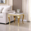 Marble End Table, Modern White Faux Marble Sofa Side Table with Gold Stainless Steel Legs, Luxury Sqaure Accent Side Table Bedside Table Nightstand for Living Room Bedroom Office