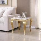 Marble End Table, Modern White Faux Marble Sofa Side Table with Gold Stainless Steel Legs, Luxury Sqaure Accent Side Table Bedside Table Nightstand for Living Room Bedroom Office