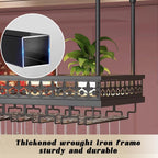 Ceiling Wine Rack-Hanging Stemware Holderfor Bar,23.6"x11.8"-Black | Adjustable Height 12"-24”,Industrial Iron Hanging Kitchen Wine Bottle Organizer Shelf,Space-Saving