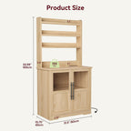 IDEALHOUSE Bakers Rack with Storage Cabinet, Microwave Stand with Power Outlets, Farmhouse Bakers Rack with Thick Table Top, Small Kitchen Bakers Rack for Kitchen,Dining Room,Peer Wood