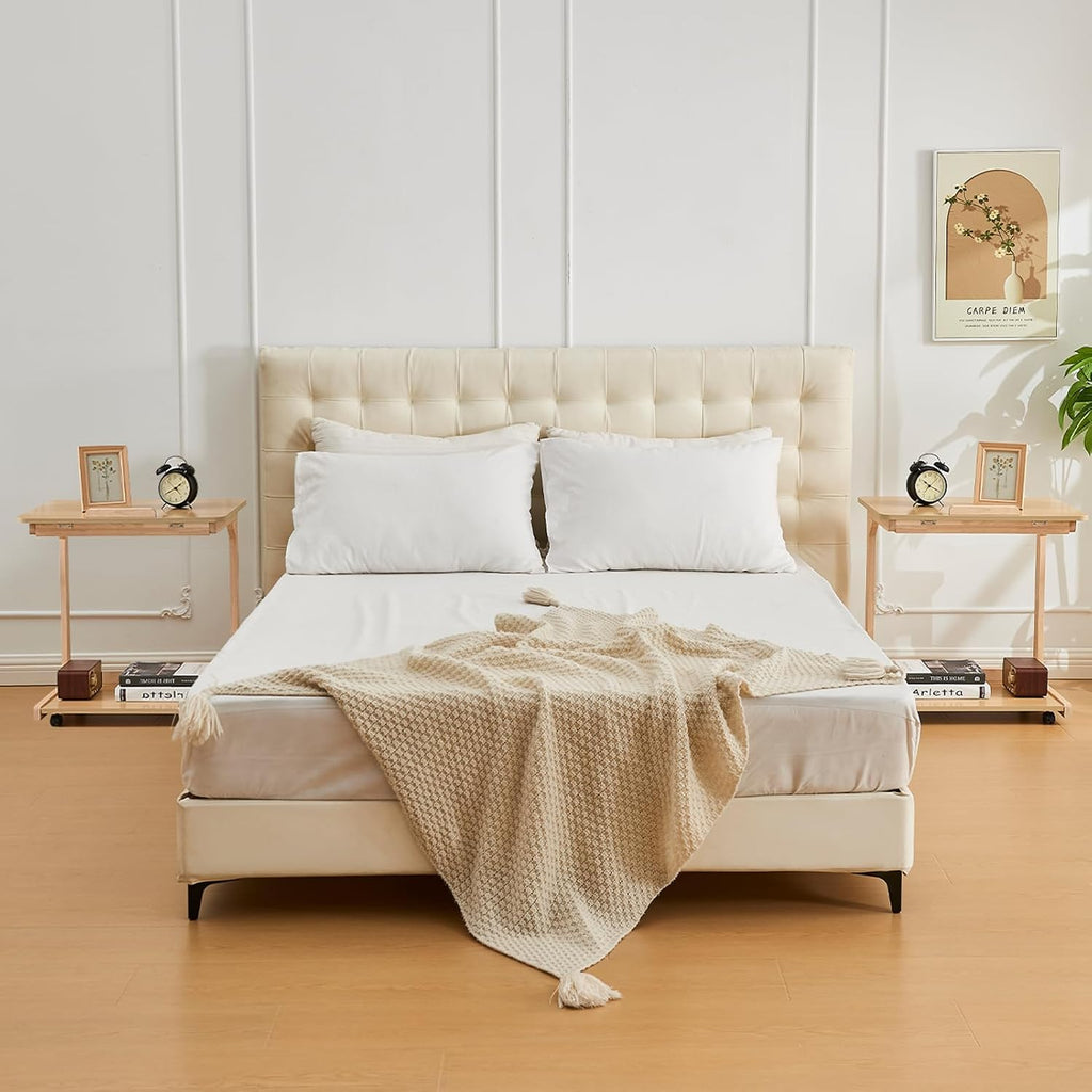 Uniclinens Rolling Side Table Desk Sofa - C Shape Couch End Table with Wheels, Mobile Wooden Slim Sofa Tray, Movable Small Couch Desk for Living Room Bedroom, Natural