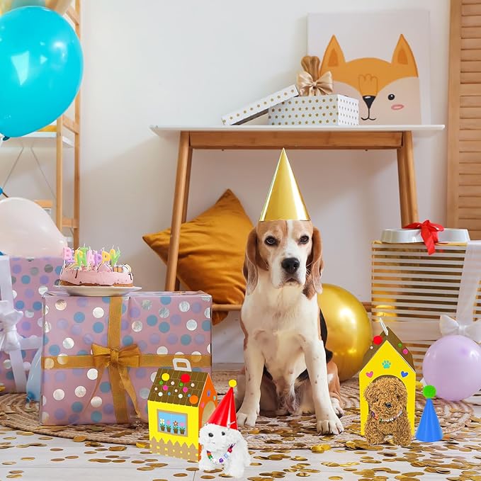 Cinrobiye 12 Sets Adopt a Puppy Party Favors DIY Dog Party Boxes Set Include 12 DIY Dog Boxes 3.93 Inch Mini Dogs Hats for Birthday Adopt A Pet Party Supplies Crafts