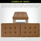 Studio Designs Home Camber Modern Dining Room 60" with Chrome Legs and Tufted Faux Leather, Entryway or Livingroom Accent Bench, Bronze/Caramel