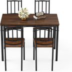 Dining Table Set for 4, Industrial Kitchen Table Set with 4 Upholstered Chairs, Metal Table and Chairs Set for Kitchen, Dining Room, Living Room, Walnut