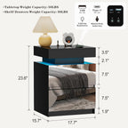 LED Nightstand - Bedside Table with Charging Station and 2 Mirrored Drawers Sliding Top with Magnetic Lock - Modern Night Stand for Bedroom & Living Room - Black