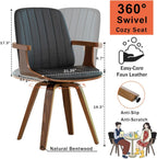 WUPOTO Swivel Dining Chairs, Set of 6 Kitchen Swivel Chairs with Walnut Craftsmanship, Upholstered Faux Leather, Wooden Arms and Legs, Walnut Dining Chairs for Kitchen/Living Room - Black