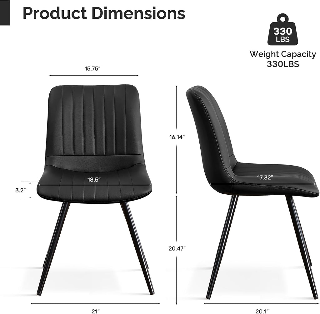 Dining Chairs Set of 4, Modern Dining Chairs with Thick Cushions, PU Leather Upholstered Kitchen Dining Room Chairs with Metal Legs for Dining Living Room (Black)