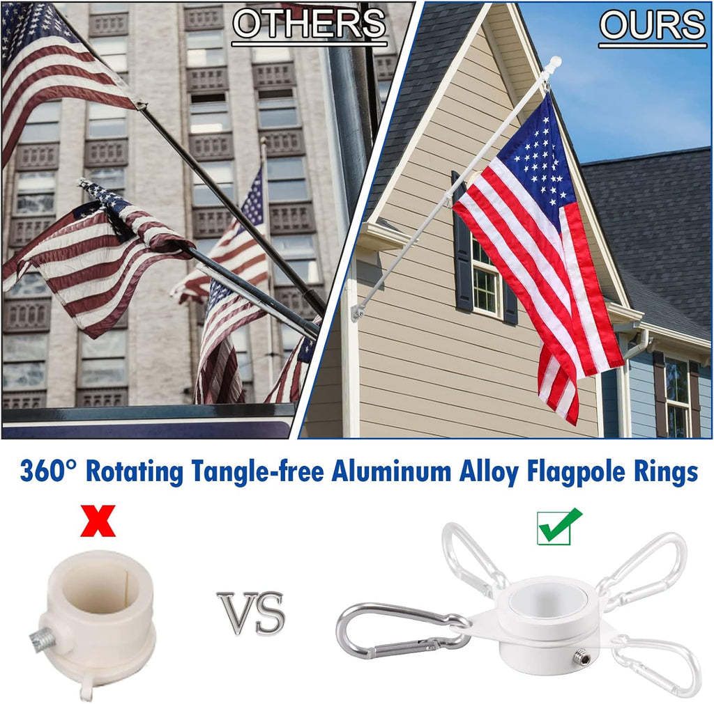 1" White Flag Pole Rings, 2 Pcs Anti Wrap Aluminum Alloy Flag Pole Clips Swivels, 360° Rotating Flagpole Flag Mounting Rings, Spinning Flag Pole Kit for 0.75-1.02" Diameter (1 Inch, White)