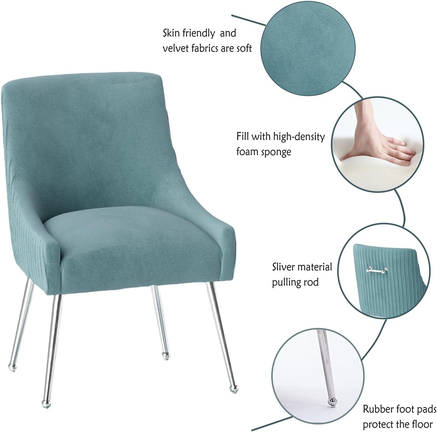 Dining Chairs Modern Style Velvet Upholstered Accent Chair Vanity Chair with Vertical Bar Tufted Chair with Silver Legs Set of 8 for Living Room,Dining Room,Bedroom