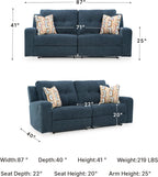 Signature Design by Ashley Danum Modern Manual Pull Tab Reclining Sofa with Tufed Back Cushion, Blue