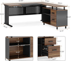 Tribesigns 63 Inch Executive Desk with Filing Cabinet, L Shaped Office Desk | Large Office Desk with File Drawer, L Shaped Desk with Storage, Computer Desk for Home Office, Easy Assembly, Brown and Black