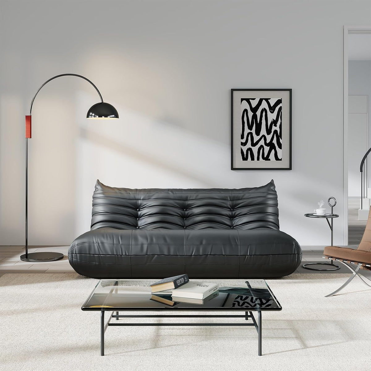 Comfy Lazy Floor Sofa Couch,Soft Armless Chair,Faux Leather Lounge Chair,Corner Relax Sofa Couch for Living Room Bedroom,Salon Office,Adults（Black+3 Seat