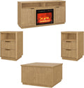 4-Piece Fluted Living Room Set Includes 31.5" Fluted Lift Top Coffee Table,59" Fluted Fireplace TV Stand for TVs Up to 70 inches and 2 Fluted Nightstands with Drawers,Natural Oak