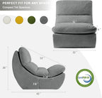 Comfy Reading Chair for Adults, Modular Sectional Sofa Bean Bag Chair, Cloud Couch Style with High Rebound Foam, Single Seat Compressible Sofa for Living Room & Bedroom, Grey