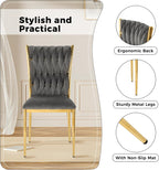 Velvet Dining Chairs Set of 4, Modern Woven Kitchen Chairs with Gold Metal Legs, Upholstered Cushion with High Back, Dirt Resistance, Easy to Install, for Living Room, Dining Room - Dark Grey