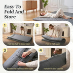 DOWNSTORIA Japanese Floor Mattress, Futon Mattress Roll Up Tatami Mat with Handle, Foldable Floor Bed Sleeping Pad for Camping, Full Size, Grey(54x75)