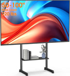 Heavy Duty Floor TV Stand for 50-100 Inch TVs, 220 lbs, Max VESA 800x600mm | Large Height Adjustable Tall Steel TV Cart with Storage Shelf for Living Rooms, Offices, Gyms, Classrooms, and Events, Black