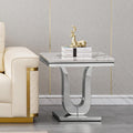 Faux Marble End Table, Modern Rectangular Conner Table with Faux Marble Top U Shape Stainless Steel Base for Bedroom Home Office