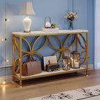 GiftGo Narrow Sofa Table 47.2 Inch, Industrial Sofa Table Behind Couch, Vintage Entry Console Table with Storage for Entryway, Living Room, Foyer, Elegant Design (White and Gold, 47.2)