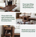 100% Solid Wood Lift Top End Table with Swivel Top, Sofa Couch Table with Wheels, Small Bedside Table for Living Room, Recliner and Small Places(Walnut, Fully Assembled Furniture)