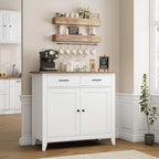 HORSTORS Farmhouse Kitchen Storage Cabinet, Small Buffet, Coffee Bar, White | Buffet Sideboard with 2 Drawers & 2 Doors, 35.8"W Coffee Table, Sapce-saving Kitchen Cabinet for Dining Living Room, Entryway