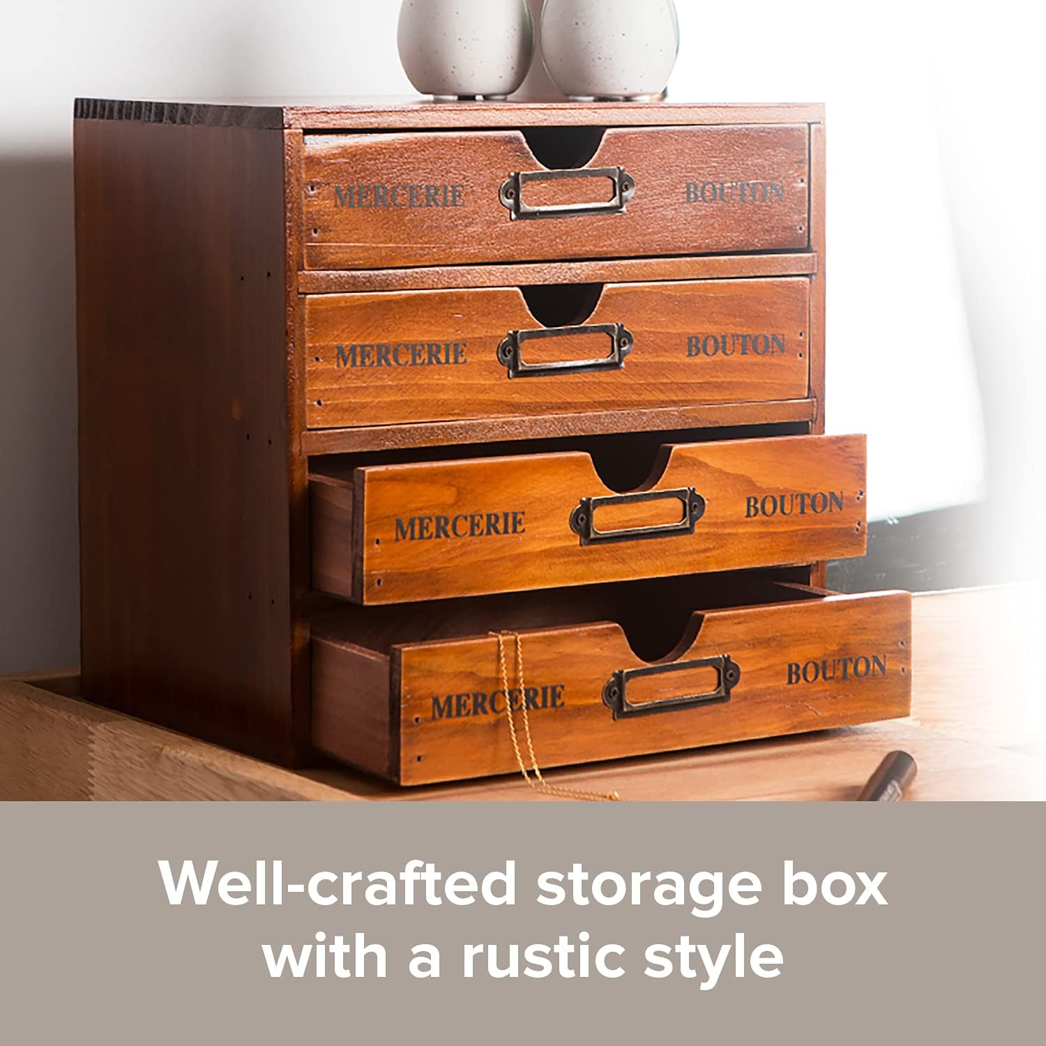 5-Piece Vintage Organization and Storage Set - Single Drawer, 2-Drawer, 3-Drawer, 4-Drawer & 5-Drawer Organizer Chests - Embroidery, Sewing, Arts and Craft Journaling - Stackable Modular Storage