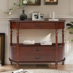 LKTART 43" Half Moon Console Table, Solid Wood Retro Curved Console Table Entryway Table Sofa Table with Solid Pine Roman Legs 3 Drawers 1 Open Shelf for Living Room,Foyer,Hallway(Cherry)