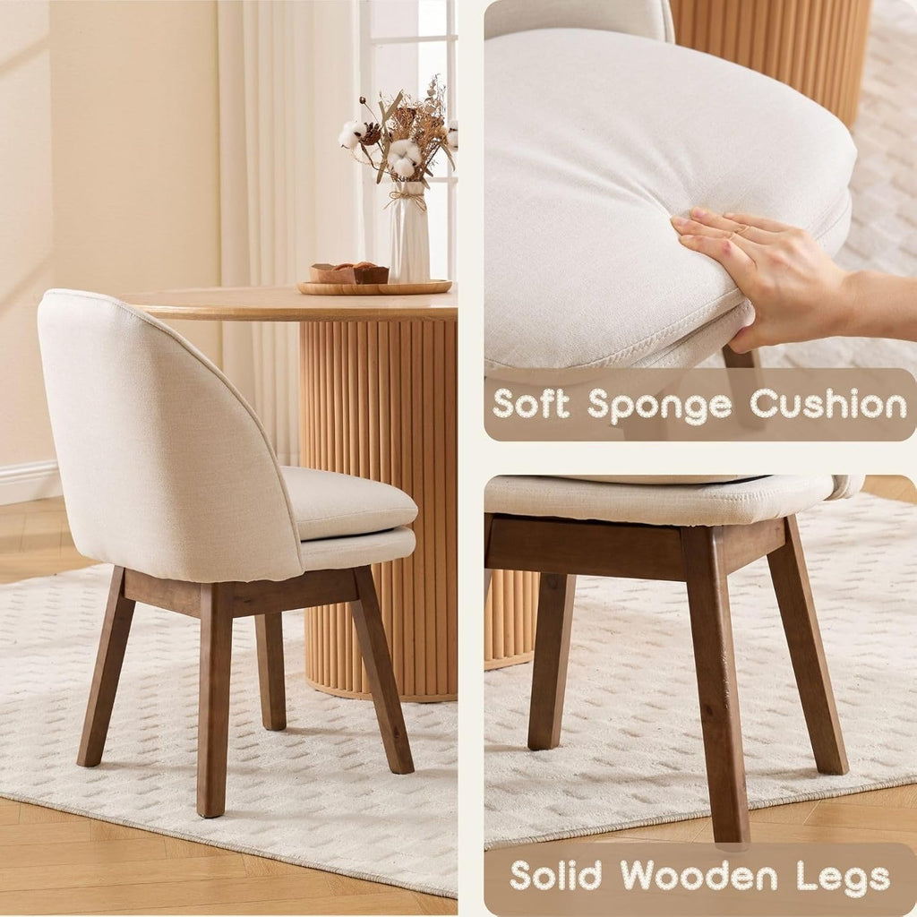ROCITY Swivel Dining Chairs Set of 2, Beige Linen Kitchen Chairs with Solid Wood Legs, Mid Century Modern Upholstered Dining Room Chair Armless Accent Chair for Kitchen/Restaurant