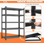 72" H Metal Garage Shelving Units Shelves for Organization Storage Shelves 3000Lbs 5-Tier Adjustable Metal Storage Rack Shelf Garage Shelf Organizer for Industries Basement Pantry Warehouse, Black