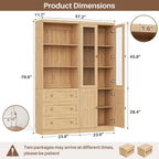 Cyclysio Farmhouse Kitchen Pantry Cabinets - 80" Tall Wood Kitchen Storage Cabinets with Adjustable Shelves & Doors & Drawers, Versatile Storage for Living Room, Kitchen, Set of 2 (Natural)