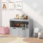 Kids Furniture Set for Bedroom Toddler Table and Chair Desk Toy Box | Durable MDF storage with 2 drawers and open shelves. Safe rounded edges, anti-tip device, and hidden wheels. Perfect for