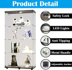 4-Shelf Glass Display Cabinet with LED Lights and Lock,Curio Cabinets Display Case with 2 Door,Tempered Glass Collection Display Showcase for Living Room,Exhibition Hall 64.7"x 32"x 14.4" Black