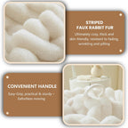 MEGO 3FT Fluffy Faux Rabbit Fur Bean Bag Chair Cover, No Filler, Beige | Plush Ribbed Stuffed Animal Bean Bag Storage, Washable & Anti-slip, Decor Furry Striped Large Beanbag Cover for Girls Adults