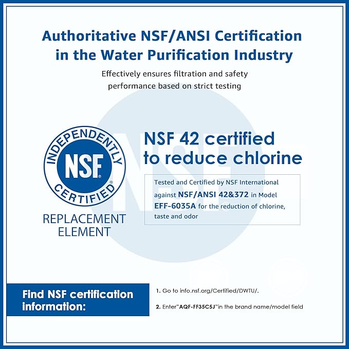 AQUA CREST FF35 Inline Water Filter Replacement, 1/4" Quick-Connect Replacement for Refrigerator, Post-Carbon Filter for Reverse Osmosis Systems, NSF/ANSI 42 Certified, 6-12 Months(NO Fittings)