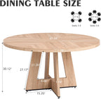 47" Round Dining Table for 4 6 People, [Fanned Base] [1.38" Thick Top] Farmhouse Wood Kitchen Table for Dining Living Room Home, Natural