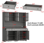 Kitchen Pantry Cabinet with Glass Doors and 3 Drawers, Tall Freestanding Storage Cabinet with Open Countertop, Fluted Doors, Living Room, Grey 59.1”W x 17.7”D x 74.8”H