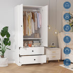 Garvee 71" Armoire Wardrobe Closet, Modern Wooden Bedroom Armoire with 2 Drawers & 2 Doors and Adjustable Shelves，Clothing Storage Cabinet with Aluminum Hanging Rod, Locker