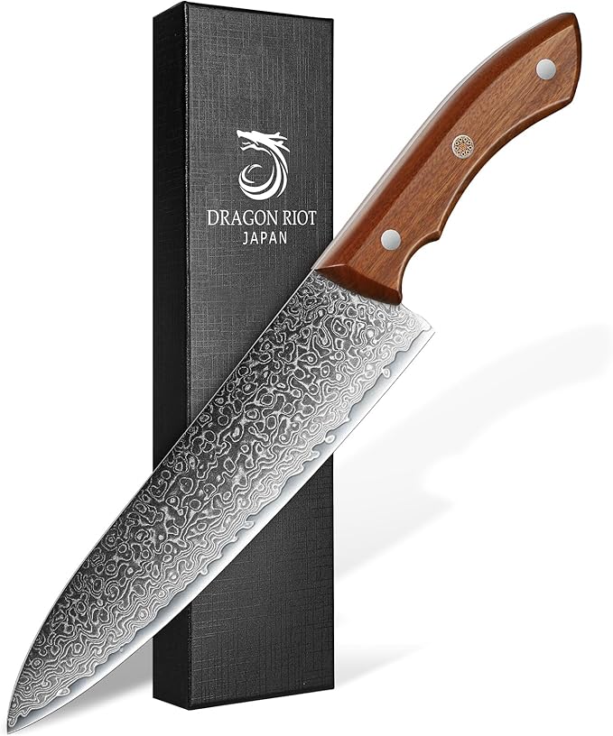 DRAGON RIOT Damascus Chef's Knife 7 inch, Japanese Kitchen Knife with VG10 Steel Core, Ultra Sharp Forged Professional Chef Knife With Full Tang Handle, Premium Gift Box