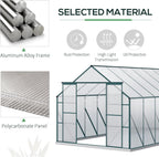 Outsunny 16' x 8' Aluminum Greenhouse Polycarbonate Walk-in Garden Greenhouse Kit with Adjustable Roof Vent, Rain Gutter and Sliding Door for Backyard, Patio, Clear
