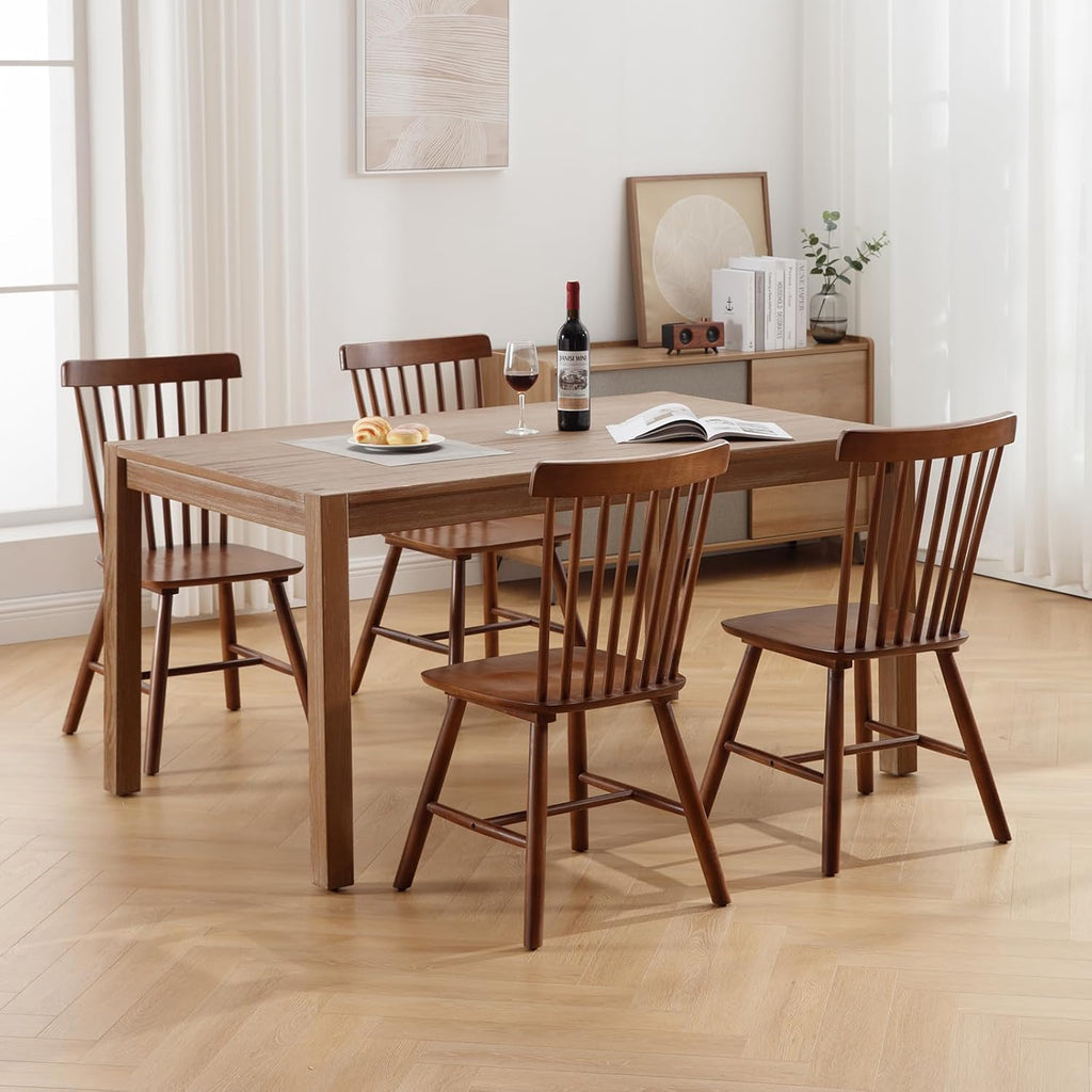 Windsor Dining Chairs Set of 2, Farmhouse Kitchen & Dining Room Chairs with Spindle Back, Comfy Armless Solid Wood Side Chair for Home/Living Room/Restaurant, Walnut Wood