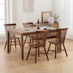 Windsor Dining Chairs Set of 2, Farmhouse Kitchen & Dining Room Chairs with Spindle Back, Comfy Armless Solid Wood Side Chair for Home/Living Room/Restaurant, Walnut Wood
