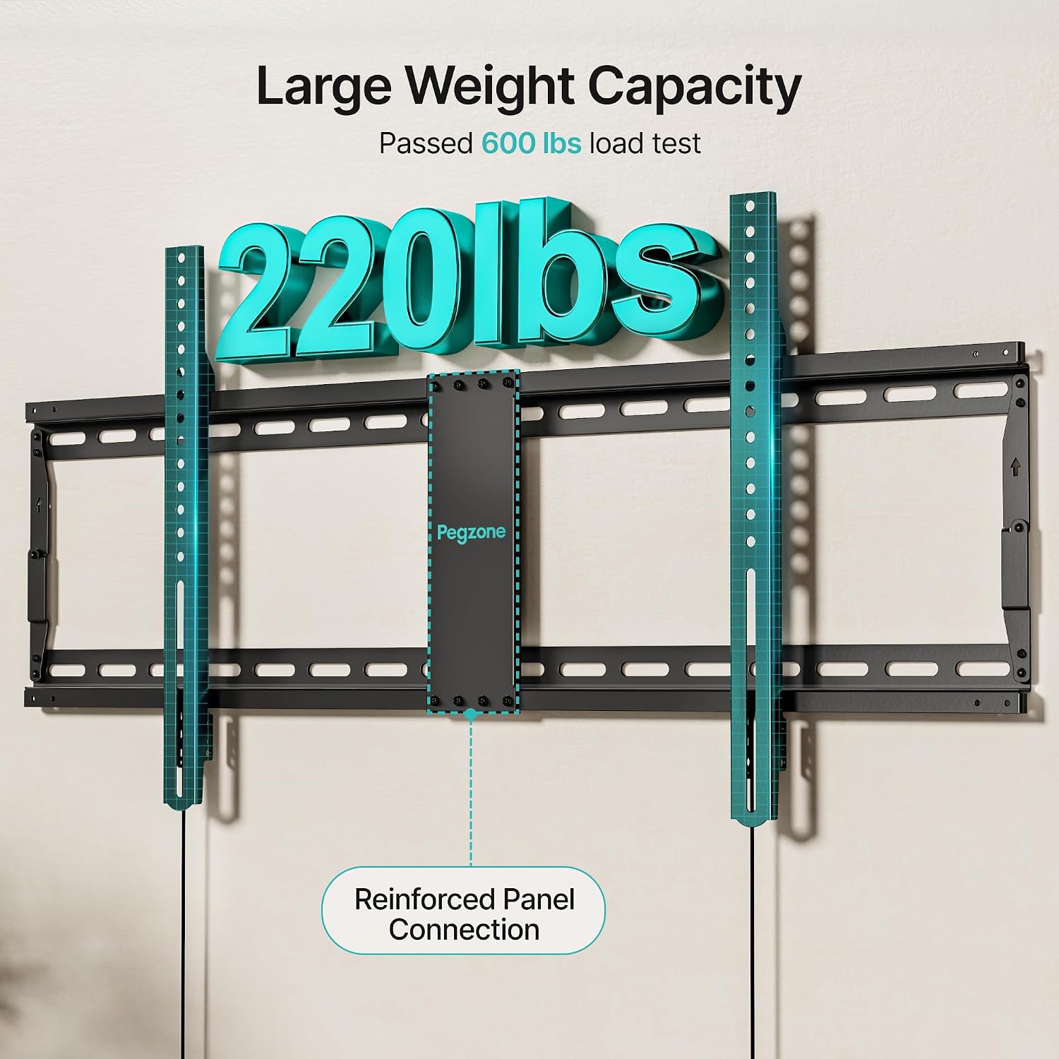 PEGZONE Low Profile TV Wall Mount for 43-95 Inch TVs, 1.1 Inch Ultra Slim | Fixed TV Wall Mount with 220 lbs Capacity, Max VESA 800x400mm, Fits 16"/18"/24" Wood Studs & Concrete Walls